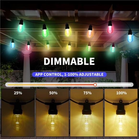 Outdoor String Lights 50FT, Outdoor Lights for Patio with 20 Dimmable RGBW LED - Picture 5 of 8